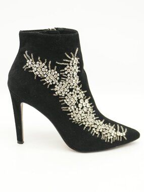 Rhinestone Beaded Heels Leather Suede Tall Ankle Booties Size 6.5
